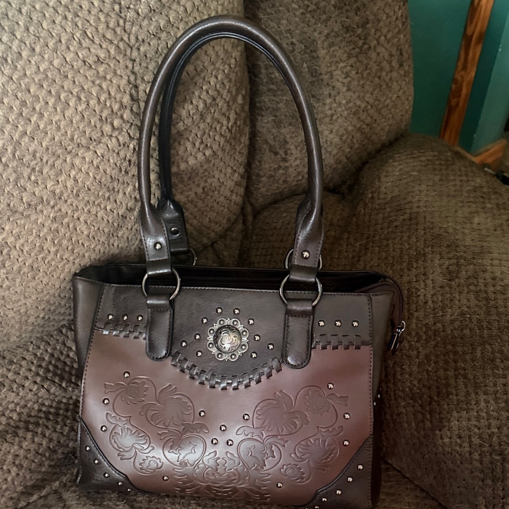 Chic Brown Embossed Shoulder Bag Conceal Carry